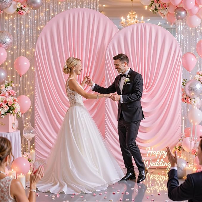 Pink Wedding Arch Backdrop Cover 7.2ft and 6ft Draped Arch Covers Stretchy - Image 2
