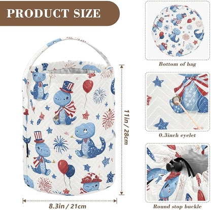 Blue Dinosaurs Stars Balloons Fireworks Yarn Bag Small Crochet Bag Drawstring - Image 3