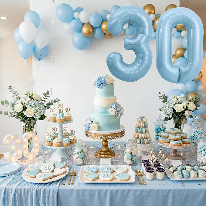 TONIFUL 40 Inch Pastel Blue Number 3 and 0 Foil Balloons Large Mylar Foil Digit - Image 4