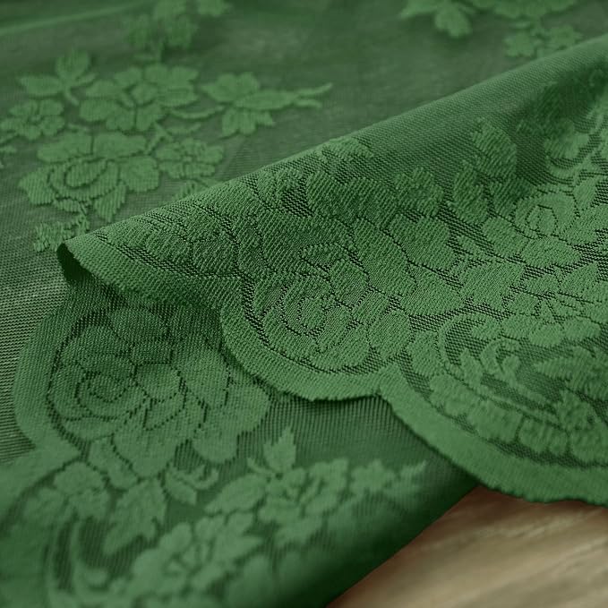 Kotile Dark Green Sheer Lace Curtains - Image 8