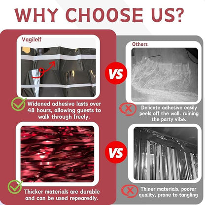 Matte Burgundy Foil Fringe Tinsel Backdrop, 4 Pack, 3.3 x 6.6 Ft | Matte Maroon - Image 4