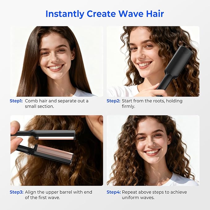 Crimper Hair Tool, Mini Hair Crimper for Women Heating up 390°F, Waver Curling Iron with Negative Ions, Double Voltage Crimping Iron for All Style (9.5 Inch/1.5 Inch)