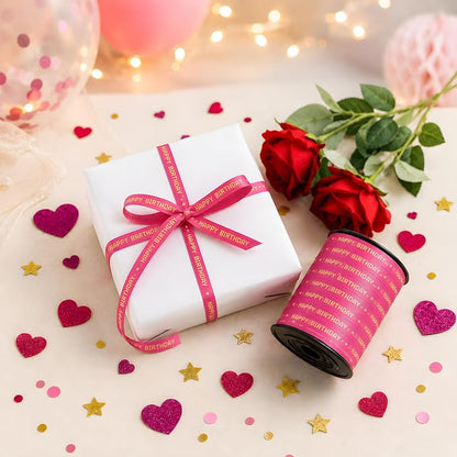 BEISHIDA 250 Yards Hot Pink Happy Birthday Printed Crimped Curling Ribbon - Image 4