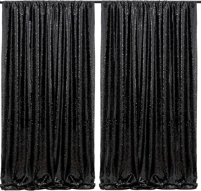 Black Sequin Backdrop Curtains 2 Pcs 5ftx8ft Sparkle Backdrop Drapes | Glitter by B-COOL