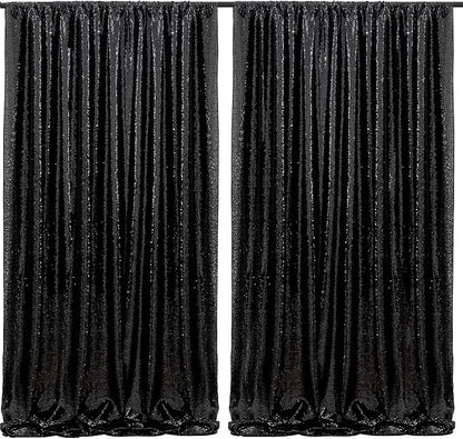 Black Sequin Backdrop Curtains 2 Pcs 5ftx8ft Sparkle Backdrop Drapes | Glitter by B-COOL