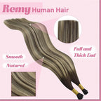 YoungSee I Tips Hair Extensions Balayage Human Hair I Tip Extensions Dark Brown with Ash Blonde Ombre Itip Hair Extensions 24 Inch I-Tip Extension Real Human Hair for Long Hair 50s 50g