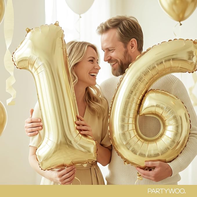 PartyWoo Number Balloons 40 Inch Gold Number 16 Kit 33pcs - Image 9