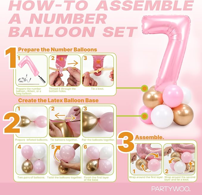 PartyWoo Number Balloons 40 Inch Pink Number 7 Kit 25pcs - Image 7