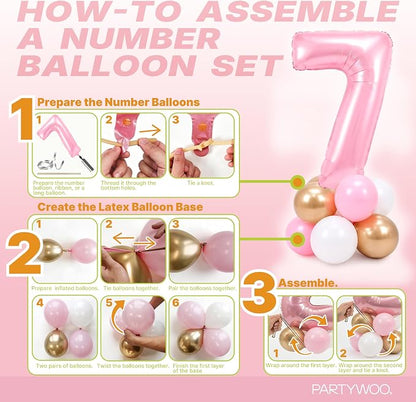 PartyWoo Number Balloons 40 Inch Pink Number 7 Kit 25pcs - Image 7