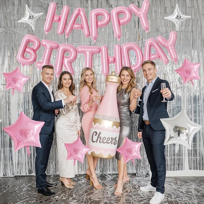 Happy Birthday Balloon Banner, 16 Inch Light Pink Mylar Foil Letter Balloons - Image 4