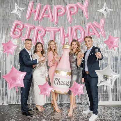 Happy Birthday Balloon Banner, 16 Inch Light Pink Mylar Foil Letter Balloons - Image 4