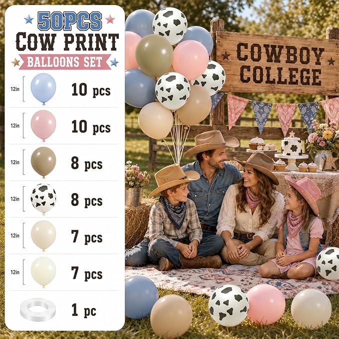Cow Print Balloons, 12 Inch Baby Pink Blue Cow Print Latex Balloons - Image 2