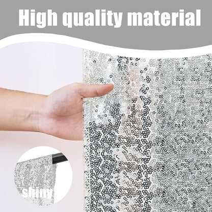 Silver Sequin Backdrop Curtains 2Panel 2x8ft - Image 2
