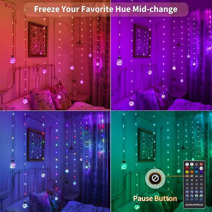 Color Changing Wishing Ball Curtain Lights, 9.8 x 3.3 FT RGB LED Fairy Light - Image 5
