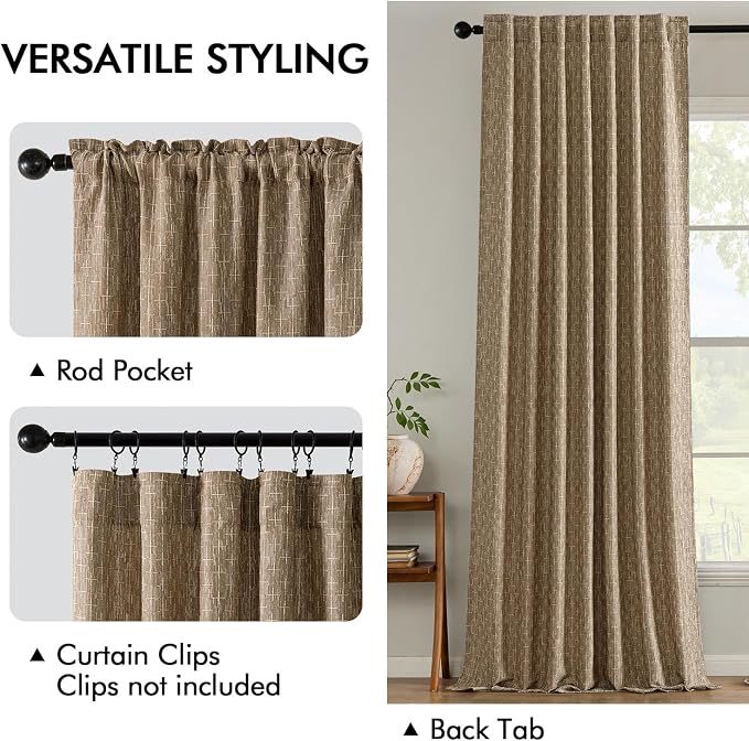MIULEE Patterned Farmhouse Linen Curtains, Back Tab - Image 3