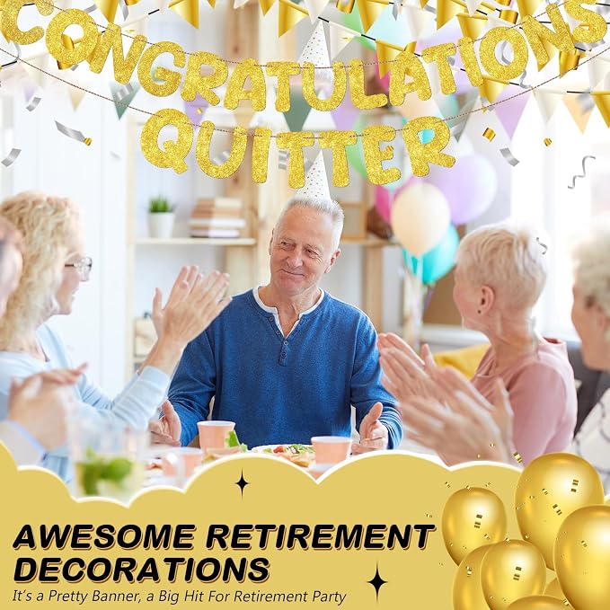 Fulmoon Pre Strung Congratulations Quitter Glitter Banner Funny Retirement - Image 4