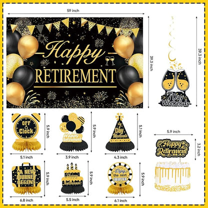 Retirement Party Decorations for Men Women Black Gold Happy Retirement Banner - Image 3
