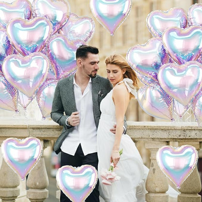 Iridescent Heart Balloons, 18 Inch Gradient Clear Foil Balloons - Image 6