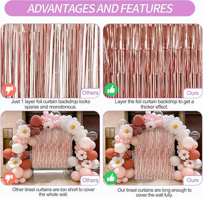 Crosize 8 Pack Rose Gold Party Streamers Backdrop, 3.3 x 9.9 ft | Tinsel Foil - Image 4