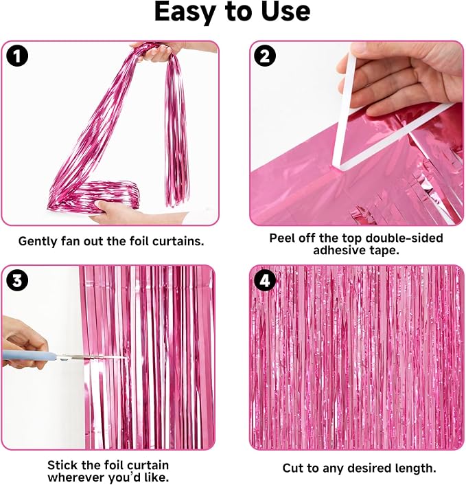 jijAcraft Pink Tinsel Foil Fringe Curtain, 3 Pack 3.2x6.5 Feet Pink Streamer - Image 3