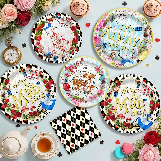 138pcs Wonderland Party Decorations Disposable Tableware Set - Image 7