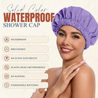 Reusable Shower Cap for Women, Stylish Large Waterproof Shower Bonnet Washable Wide Elastic Band Hair Cap for Long Hair, Braids Bath Hat(Purple)