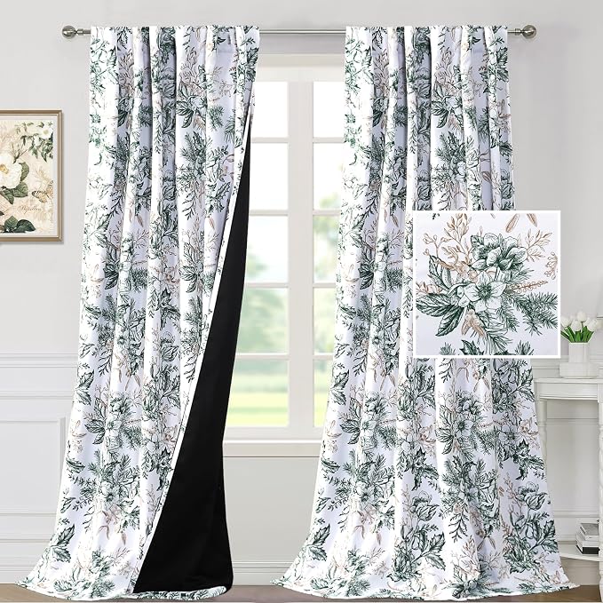 H.VERSAILTEX Vintage Floral Curtains 108 inch Length 2 Panels Set 100% Blackout - Image 2