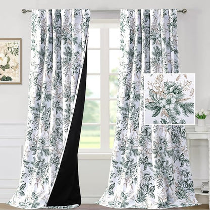 H.VERSAILTEX Vintage Floral Curtains 108 inch Length 2 Panels Set 100% Blackout - Image 2