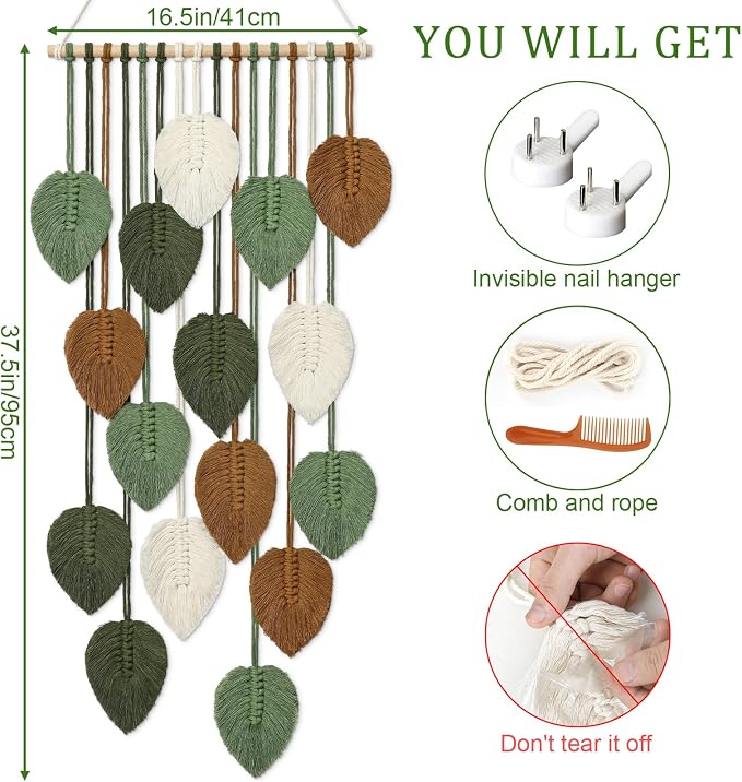 Vertical Macrame Wall Hanging Boho Home Decor Long Narrow Chic Wall Art | - Image 2