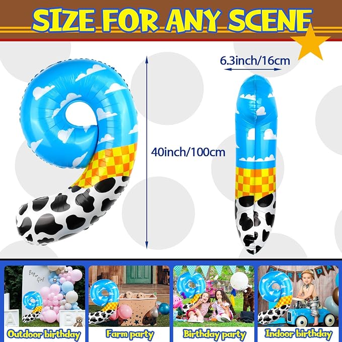 40 Inch Number Balloon 9 Blue Clouds Cartoon Story Balloons Toy Inspired Story - Image 2