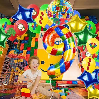 40 Inch Building Block Number Balloon Colorful Block Foil Balloons Block Themed - Image 3