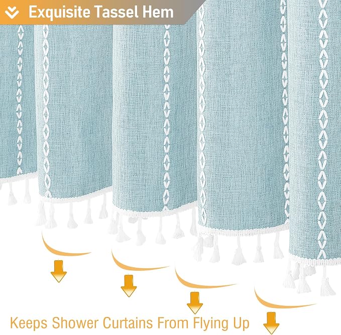 Fog Blue Boho Farmhouse Linen Heavy Duty Cloth Shower Curtain, 72x72 | 330GSM - Image 6