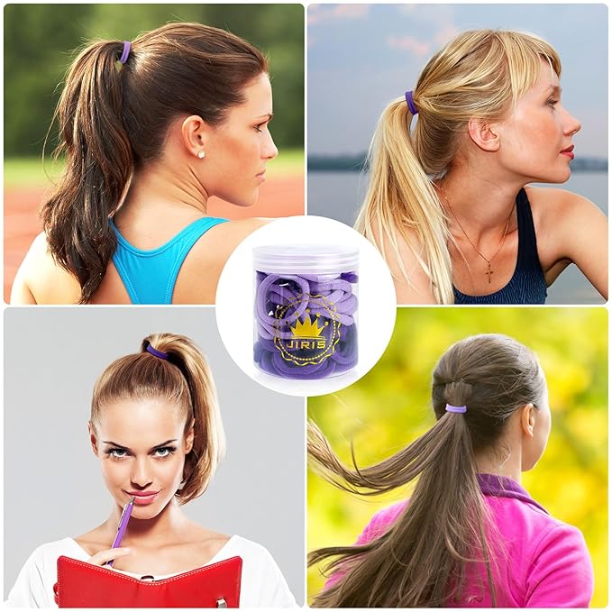 50Pcs Hair Ties for Women Girls,Cotton Seamless Hair Ties, Soft Ponytail Holders,No Crease No Damage Elastics Hair Bands with Box for Thick Heavy and Curly Hair (Set 3)