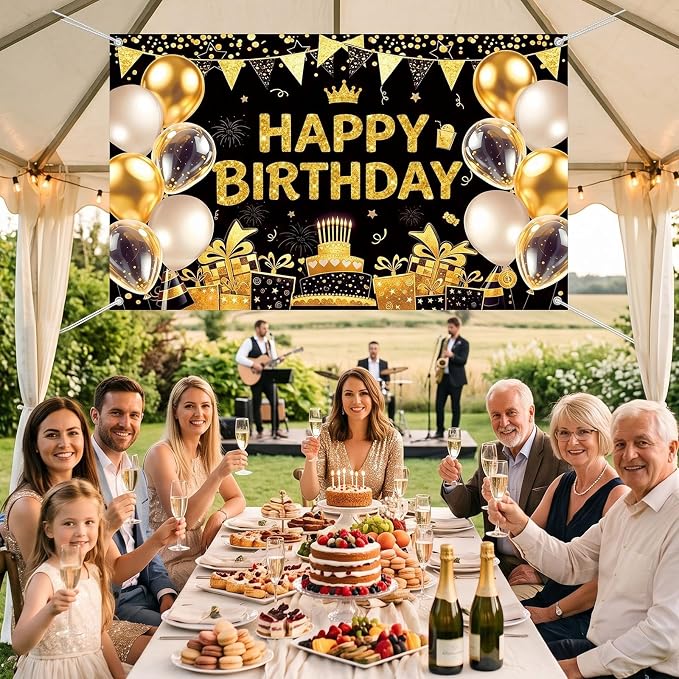 Blulu Happy Birthday Backdrop Banner Sign Poster Large Fabric Glitter Balloon - Image 6