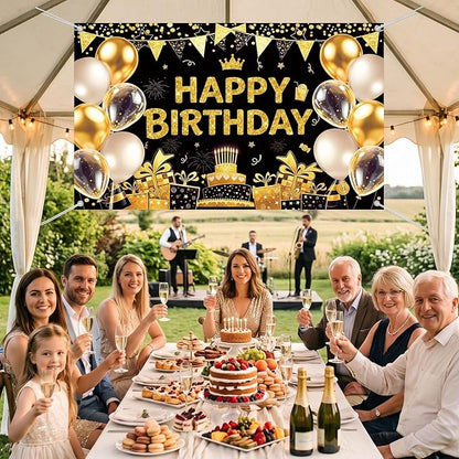 Blulu Happy Birthday Backdrop Banner Sign Poster Large Fabric Glitter Balloon - Image 6