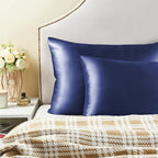 BEDELITE Satin Pillowcase for Hair and Skin, Super Soft and Cooling Similar to Silk Pillow Cases 2 Pack with Envelope Closure, Gift for Women Men(20"x30" Queen Size, Navy)
