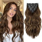 Hair Extensions for Women, 8PCS 20Inch Dark Brown Curly Clip in Hair Extensions Mix Blonde, Synthetic Long Wavy Clip Ins, Full Head Thick Hairpieces for Women