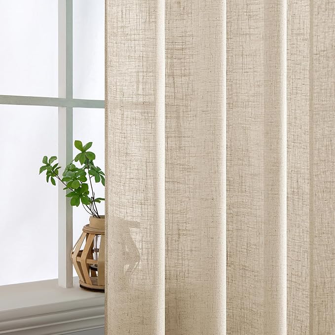 MIULEE Light Taupe Linen Curtains 52x63 Inch Length - Image 5