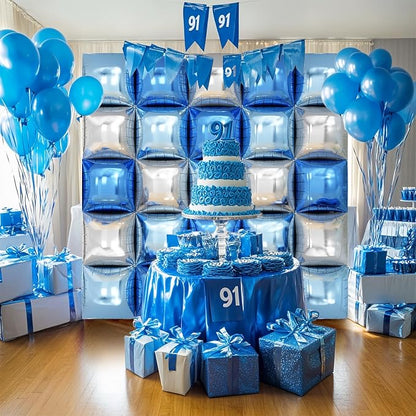 Blue Silver Square Foil Balloon Wall - Image 6