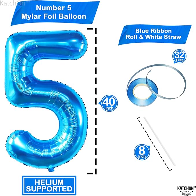 KatchOn Giant Blue Number 5 Balloon - Image 2