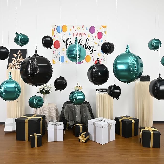 Emerald Green Black Round Foil Balloons - Image 4