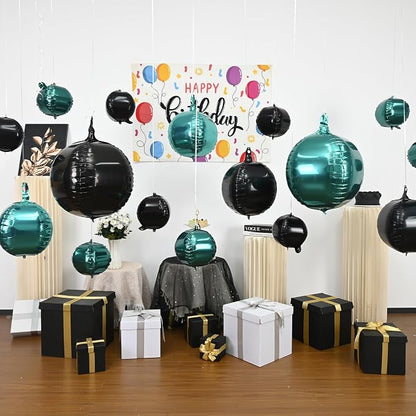 Emerald Green Black Round Foil Balloons - Image 4