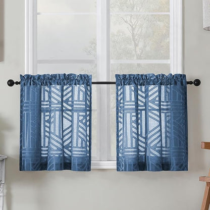 Simplebrand Sheer Dusty Blue Kitchen Curtains 24 Inch Length Tier Curtains 2 by Simplebrand