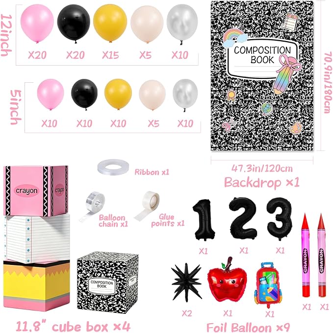 Back to School Balloon Arch Kit, All-in-1 Apple Crayon Bag Foil Balloon - Image 4