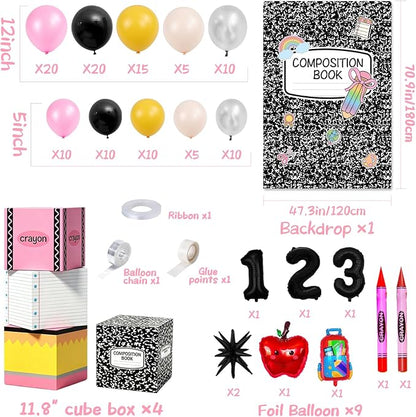 Back to School Balloon Arch Kit, All-in-1 Apple Crayon Bag Foil Balloon - Image 4