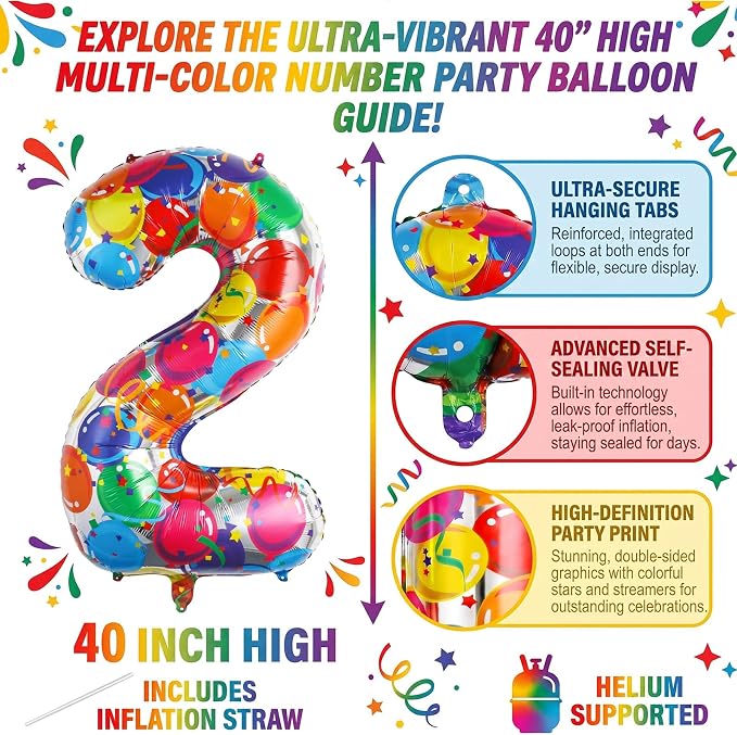 40 Inch Number 20 Balloon Set Large Foil Balloons - Image 2