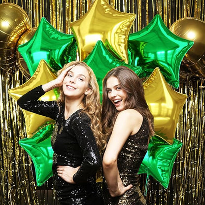Green and Gold Star Foil Balloon, 18 Inch Metallic Stars Balloons Helium - Image 4