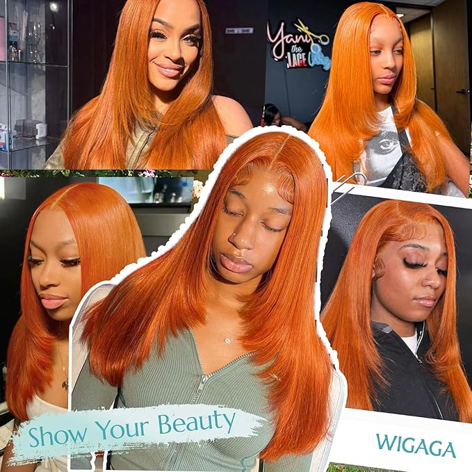 Long Ginger Wig Synthetic Lace Front with Straight Layered Hairstyle for Black Women - Pre-Plucked 13x4 HD Lace Glueless Wigs Ready to Wear 26inch