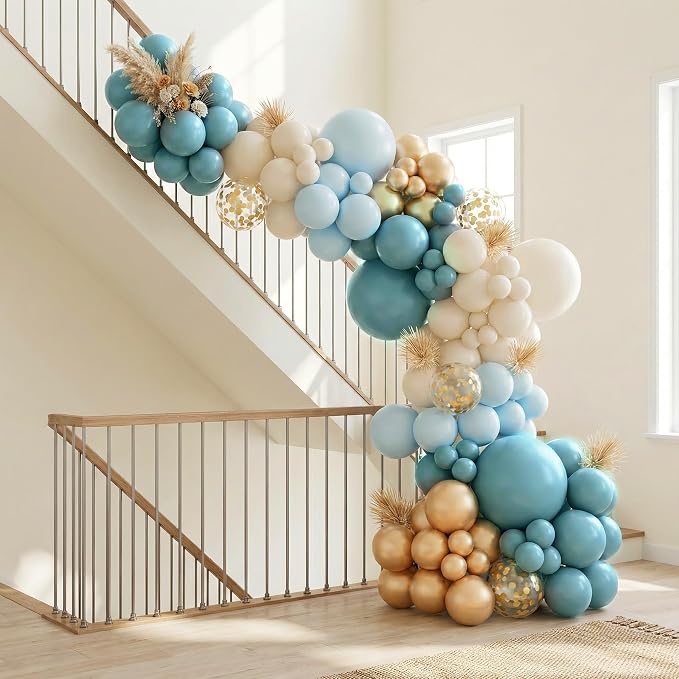Sea Blue Balloon Garland Arch Kit 151pcs, Dusty Teal Light Blue Cream White - Image 9