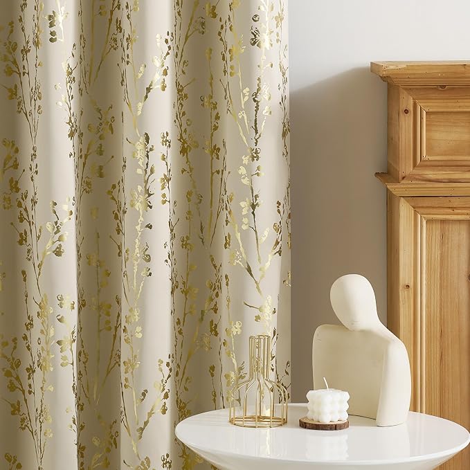 NICETOWN 100% Blackout Floral Beige Curtains - Image 4